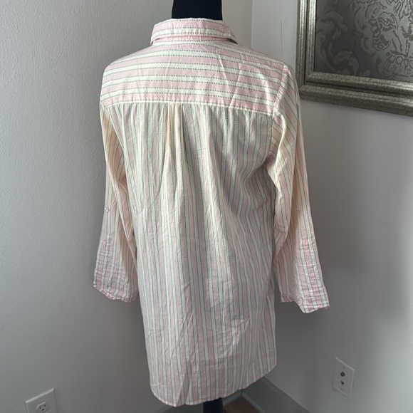 Victoria’s Secret light pink ivory stripes night buttoned down‎ shirt gown Sz M - Picture 3 of 10